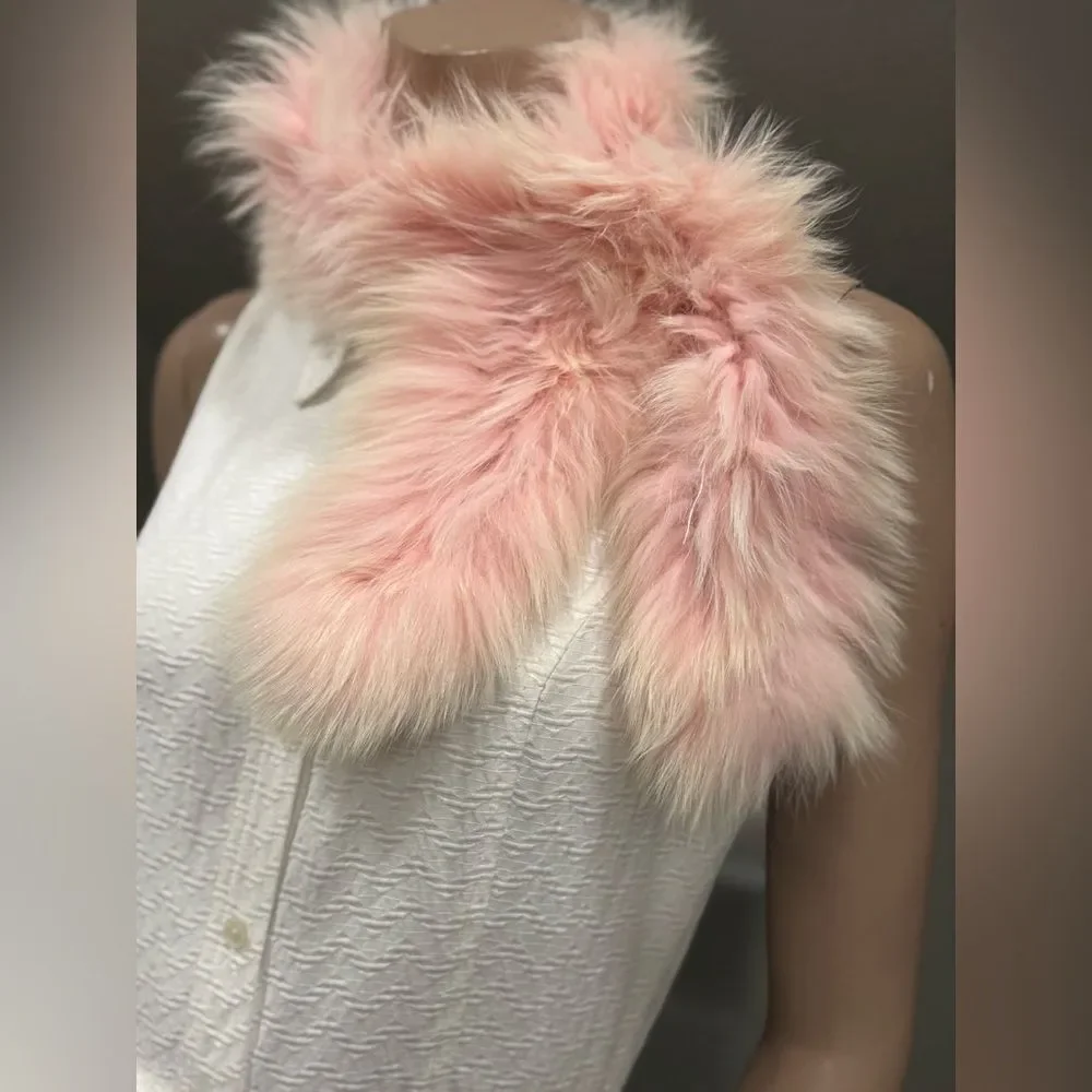 Pink Real Fox Fur Scarf, Soft & Cozy Knitted Fox Fur Scarf, Fox fur Collar